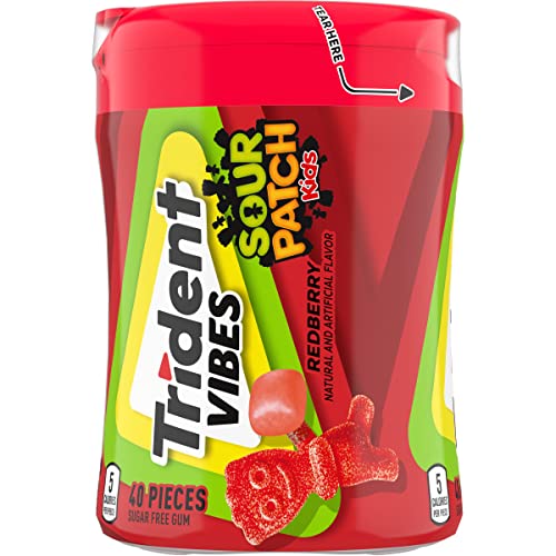 TRIDENT VIBES SOUR PATCH KIDS REDBERRY SUGAR-FREE CHEWING GUM, 40 PIECE BOTTLE