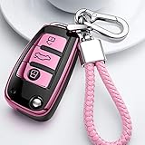 Longzheyu for Audi Key Fob Cover Case,Premium Soft TPU 360 Degree Full Protection Key Shell Key Case Cover Compatible with Audi A1 A3 Q3 Q7 R8 A6L TT (only for Flip Key 3 Buttons) Pink