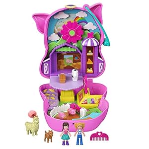 Polly Pocket GTN16​ On the Farm Piggy Compact, Farm Theme, 2 Animal Figures (1 Alpaca with Hair), Great Gift for Ages 4…