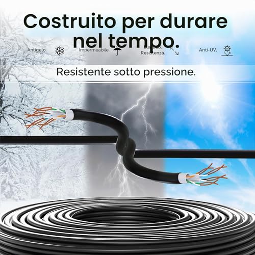 Mr. Tronic 50m Cat 6 Ethernet External Waterproof Cable Cat 6 High Speed LAN Network Cable for Fast Internet 1Gbps - AWG24 Bulk Without RJ45 Connectors, UTP CCA (50 Meters, Black)