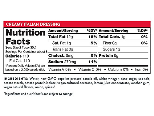 Daiya Creamy Italian Dressing, Dairy Free :: Rich & Creamy Salad Dressing :: Vegan, Gluten Free, Soy Free, Egg Free, Non GMO :: Classic Creamy Flavor for Pouring, Dipping or Marinade, 8.36-Oz.