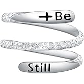Helonley Inspirational Hammered Rings for Women - 925 Sterling Silver Hammered Rings Adjustable Cross Smooth Texture Personalized Thumb Ring Jewelry Gift