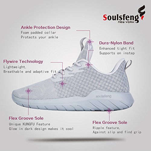 Soulsfeng Men Women Unisex Casual Fashion Sneakers Glow In Dark Running Shoes (Men US9.5=EUR43=27.5CM, Grey (Fabric Lining))