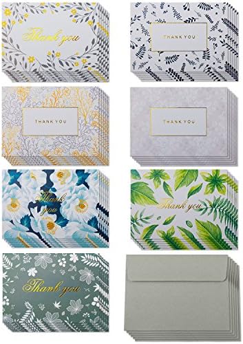 Thank You Card - 42 pack Thank You Note Cards Bulk Box Set ,7 Designs , Blank on Inside Cards,Gray Envelopes Included,3.81x5.5inchs.