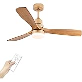 Baitai Champagne Gold Luxury Style Ceiling Fan with Light Solid Wood Blade Noiseless Reversible Motor Dimmable Light Memory L