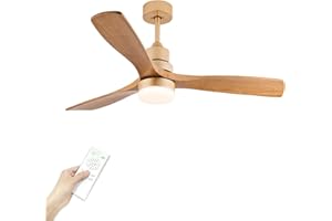 Baitai Champagne Gold Luxury Style Ceiling Fan with Light Solid Wood Blade Noiseless Reversible Motor Dimmable Light Memory Living Room and Bedroom Ceiling Fan (Golden04)