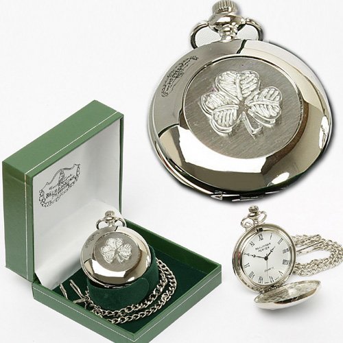 Irish Celtic Shamrock Pocket Watch by Mullingar Pewter Clothing, Shoes