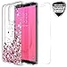 Samsung Galaxy J8 2018 Case with Tempered Glass Screen Protector, Rosebono Quicksand Glitter Sparkly Bling Liquid Shiny Clear Soft TPU Bumper Protective Cover for Samsung J8 (Pink)