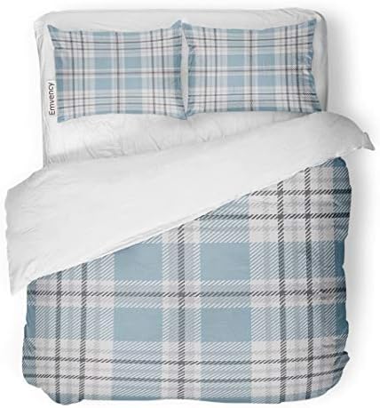 Tarolo Bedding Duvet Cover Set Blue Check Tartan Plaid Pattern Traditional Checkered for Digital Gray Grey Golf 3 Piece Twin 68"x90" Quilt Cover with Zipper Closure