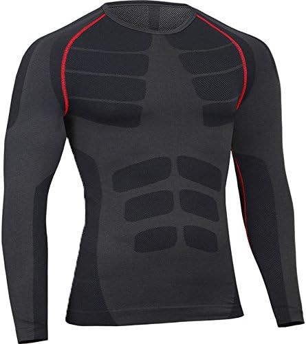 C360 Men's Long Sleeve Compression Thermal Base Layer Top T-shirt (XL, Black-red)