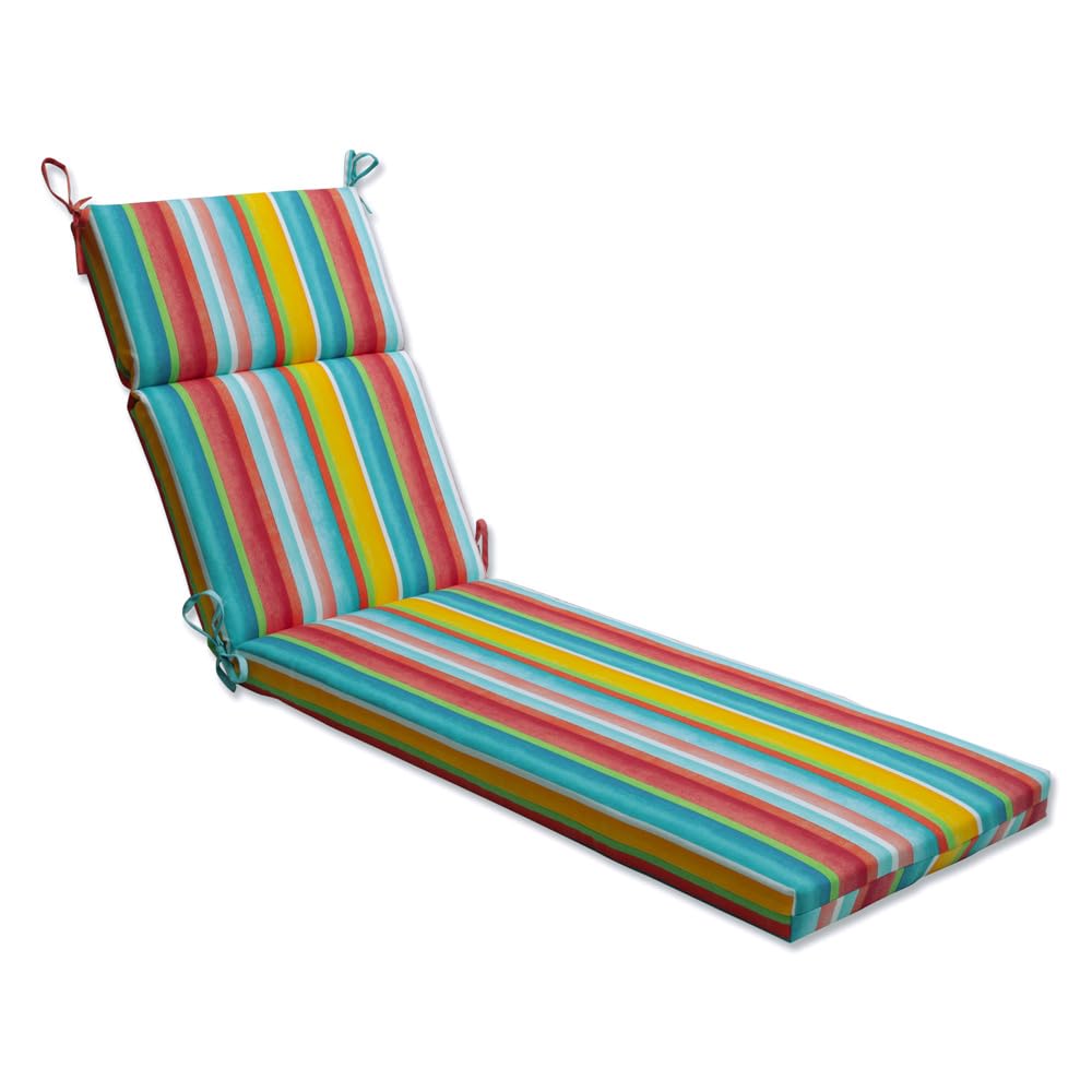 Pillow Perfect Stripe Indoor/Outdoor Split Back Chaise Lounge Cushion with Ties, Plush Fiber Fill, Weather, and Fade Resistant, 72.5" x 21", Multicolored Dina, 1 Count Image