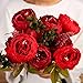 Ogrmar Vintage Artificial Peony Silk Flowers Bouquet for Decoration (Red x2)