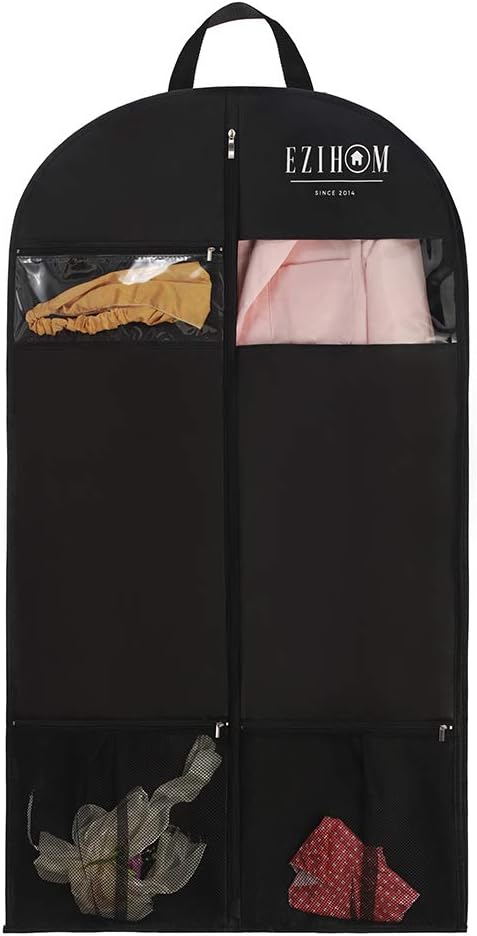 Ezihom 43" Suit Garment Bag for Travel with 3.5" Gusset - 3 Zipper Pockets for Accessories and Clear Window Design