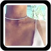 Zeshimb Rhinestone Choker Necklaces Silver Crystal Cz Necklaces Sparkling Diamond Choker Necklaces Thin Crystal Collar Necklaces Jewelry for Women