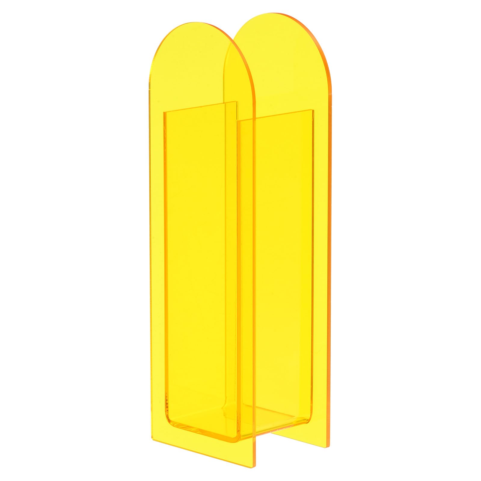 PATIKIL 3x2x9" Acrylic Vase, Arch Acrylic Floral Vase Clear Geometric Plastic Decorative Vase for Table Centerpiece Home Decor, Yellow