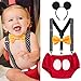 IBTOM CASTLE Baby Boys First Birthday Christmas Costume Cake Smash Outfits Y Back Suspenders Bloomers Bowtie Set Mouse Ear Headband 6-12 Months