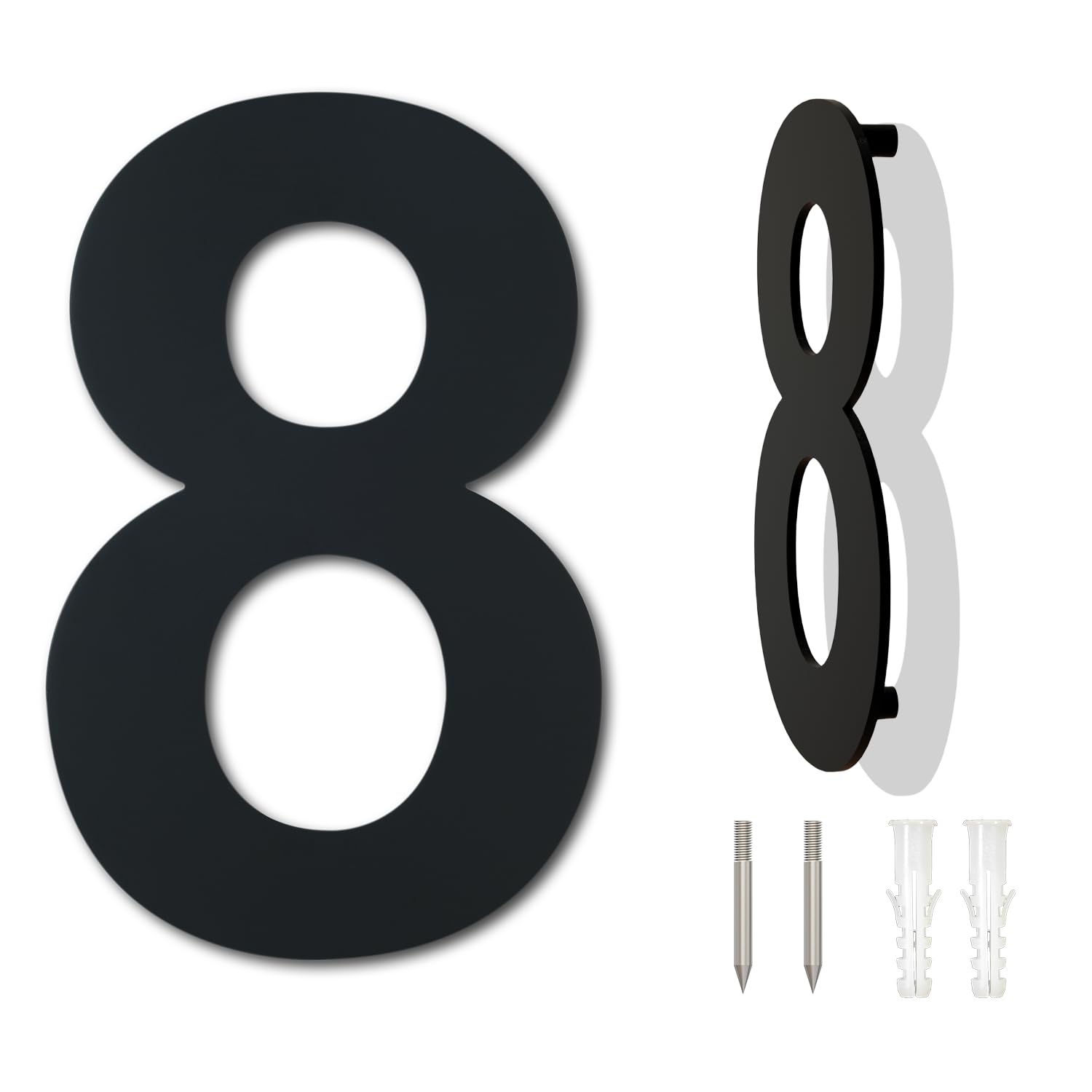 Black Brushed Modern House Number -125mm Height - Made of Solid 304 Stainless Steel, Floating Appearance and Easy to Install (Number 8 Eight)