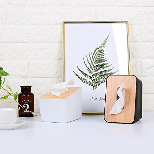 MEI YI TIAN ABS & Wood Paper Facial Tissue Box Cover Refill Holder for Bathroom Vanity Countertops, Desks and Tables, Modern Home Decor (1 Pack White)