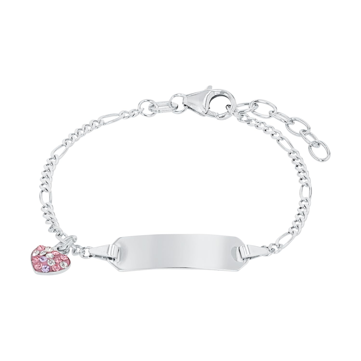 Prinzessin Lillifee Identarmband 925 Sterling Silver girls' children's bracelet, with Preciosa, 12+2 cm, silver, heart, comes in jewelry gift box 2021115