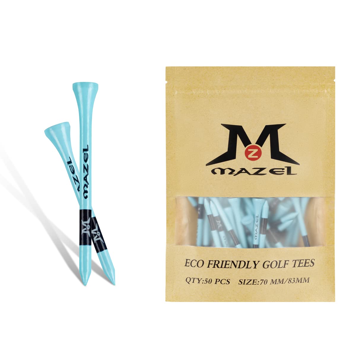 MAZEL 120/50 Counts Bamboo Golf Tees 2 3/4"&3 1/4" Mixed Size,Professional Low Resistance Wooden Golfing Tees (Light Blue)