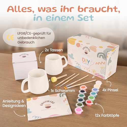 Generisch Ceramic Painting Set - DIY Ceramic Self Painting Set for Home - Cups Painting Set with Bright Colours & Ceramic Brushes - Creative Ceramic Painting Set for Adults & Children