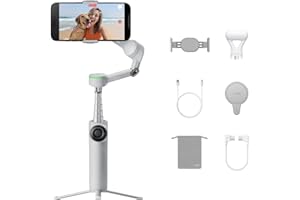 Insta360 Flow 2 Pro Creator Bundle Grey - Foldable AI Phone Gimbal, Apple DockKit, 360º Pan Tracking, Free Tilt Mode, Built-in Tripod/Selfie Stick, Portable Vlog/Travel Stabilizer, Spotlight, MagSafe