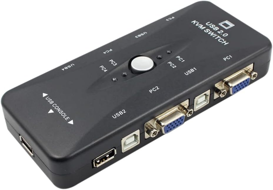 Ghulumn 4 Port USB 2.0 KVM Switch Box + 4 VGA SVGA Cables Keyboard Monitor PC
