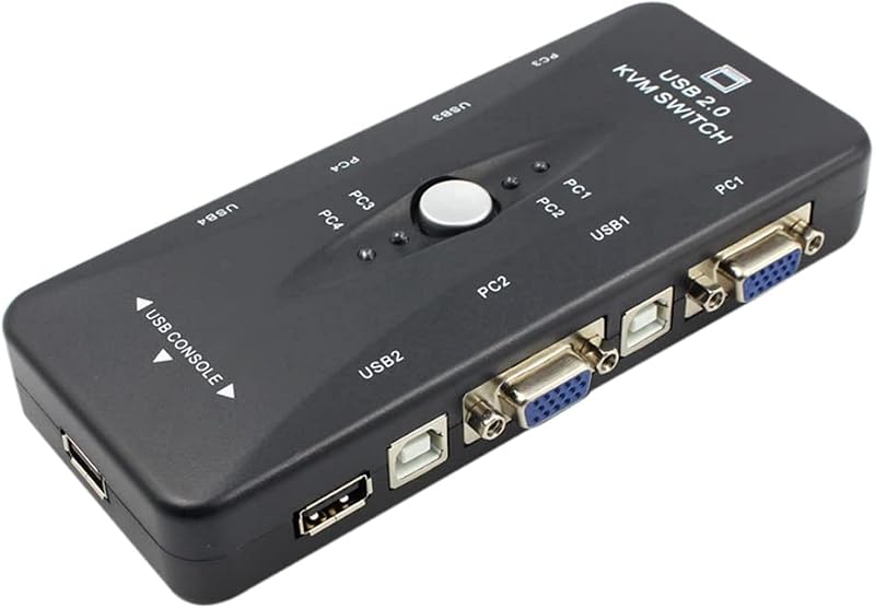 Ghulumn 4 Port USB 2.0 KVM Switch Box + 4 VGA SVGA Cables Keyboard Monitor PC
