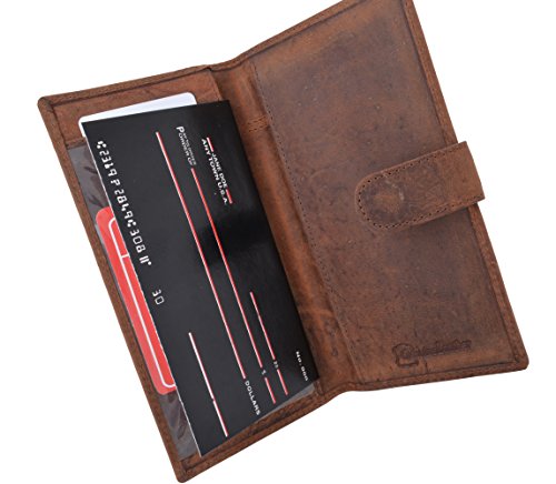 Vintage Genuine Leather RFID Blocking Simple Checkbook Cover with Snap Closure