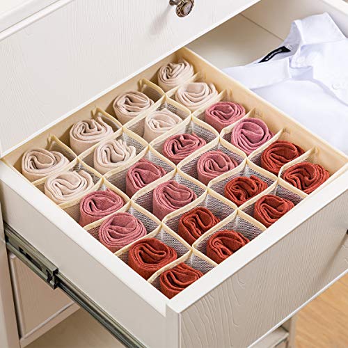 Qozary Closet Socks Organizer Drawer Divider, 24 Cell Collapsible Closet Cabinet Organizer Underwear Storage Boxes for Storing Socks, Lingerie, Underwear (Beige, 24 X 2) - Thumbnail 4