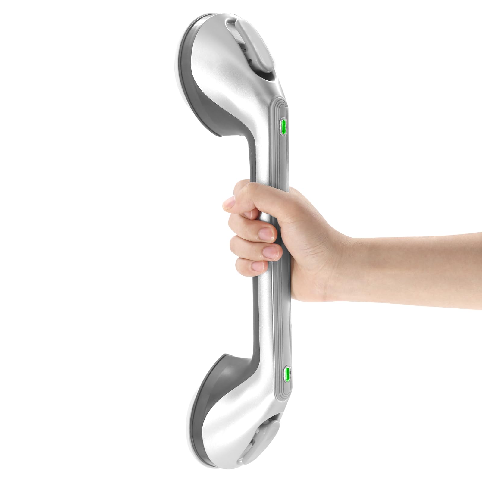 Newthinking Long Suction Grab Rail for Bathroom, 16inch Suction Shower Handle with Indicator, Portable Suction Safety Grab Handle Mobility Aids for Elderly Disabled (1, Silver)