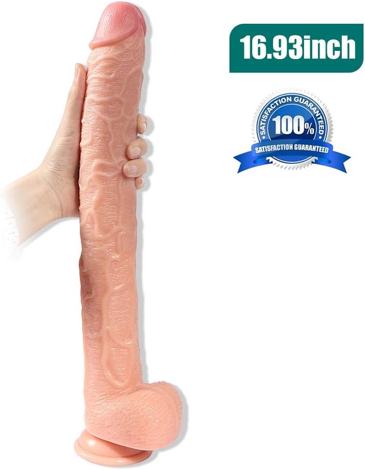 Female Utensils 16.9 Inch Realistic-Ḏìld`ɔ with Suction Cup Hand-Free Play Long Safety Big Soft Huge Size Tool for Women Female