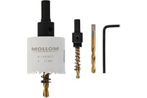 Mollom (41mm | 1-5/8") HSS M42 with 8% Cobalt BI-Metal Hole Saw with 2 Pilot Drill Bits & Arbor Smooth Cutting for PVC,Drywall,Wood,Plastic,Gypsum Board,Rubber