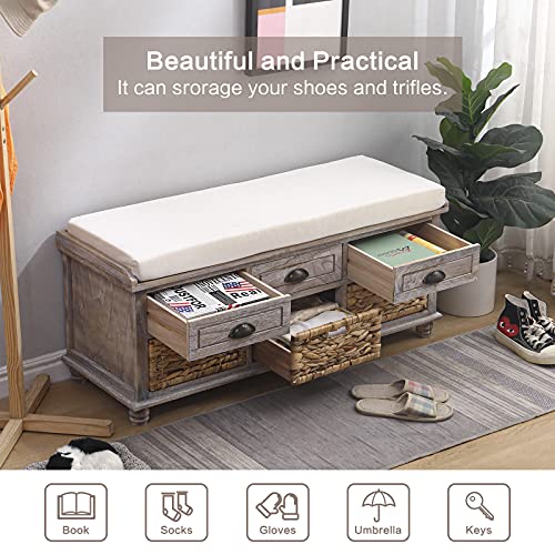 Knowlife Storage Bench Entryway Bench No Assembly Required Shoe Bench with Removable Cushion, 3