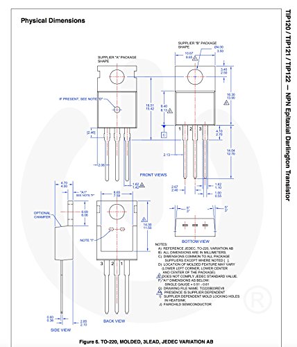 FAIRCHILD SEMICONDUCTOR TIP120 DARLINGTON TRANSISTOR, NPN, 60V, TO-220 (5 pieces) - Thumbnail 3