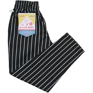 COOKMAN Chef Pants - Stripe : Black, Relaxed Fit Kitchen & Street Use, Adjustable Drawstring Waist :