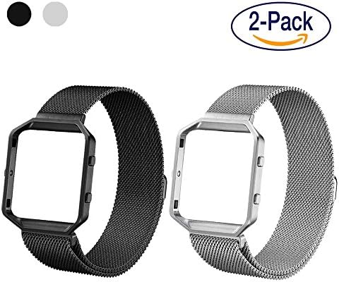DIGITAL GADGETS Fitbit Blaze Lifestyle Accessory Watch Band Variety 2 Pack, Milanese Stainless Steel, Replacement Strap For Fitbit Smart Fitness Watch- Black + Silver - Large