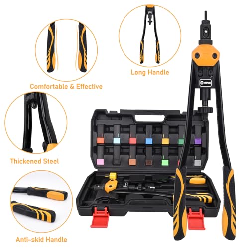 VIGRUE 16'' Rivet Nut Tool Nusterts Hand Tool Kits with 15PCS Metric & Inch Mandrels and 300PCS Metric & SAE Rivet Nuts Assortment M3 to M12, 6-32 to 1/2-13 and Rugged Carrying Case