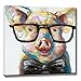 SEVEN WALL ARTS -Pig Canvas Wall Art Smart Pig with Glasses Pop Art Hand Painted Colorful Animal Piggy Canvas Artwork for Kids Room Home Office Decor 24 x 24 Inch
