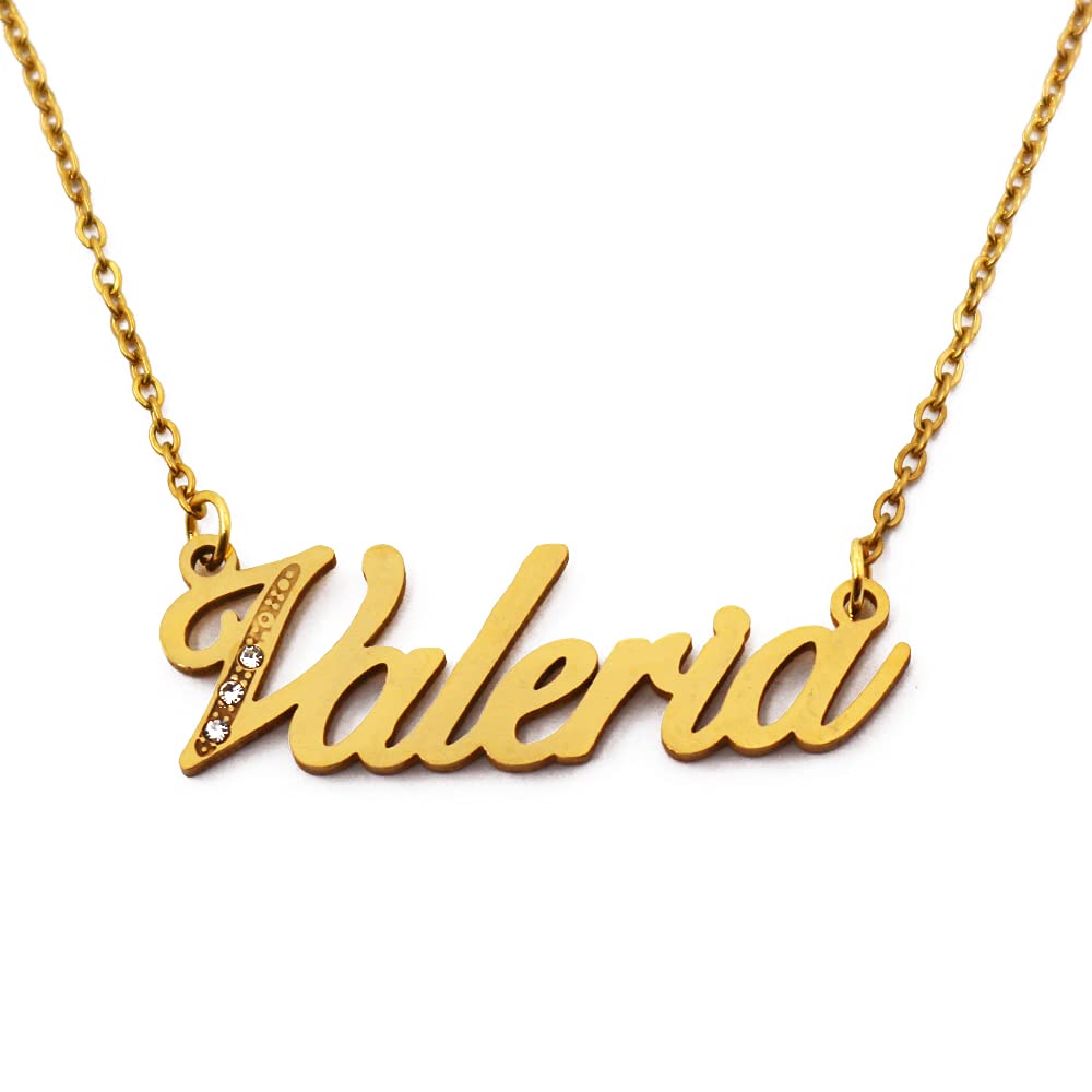 Kigu Name Necklace Valeria - Gold Tone - Custom Name Necklace - Personalised Jewellery for Ladies- Customised Jewellery for Girls- Custom Pendant Valeria