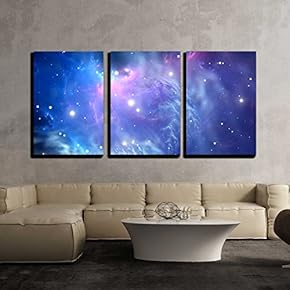 3 Piece Canvas Wall Art - Blue Space Nebula - Modern Home Art Stretched and Framed Ready to Hang - 16"x24"x3 Panels