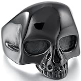 INBLUE Men's Stainless Steel Ring Band Black Alien Skull Size8