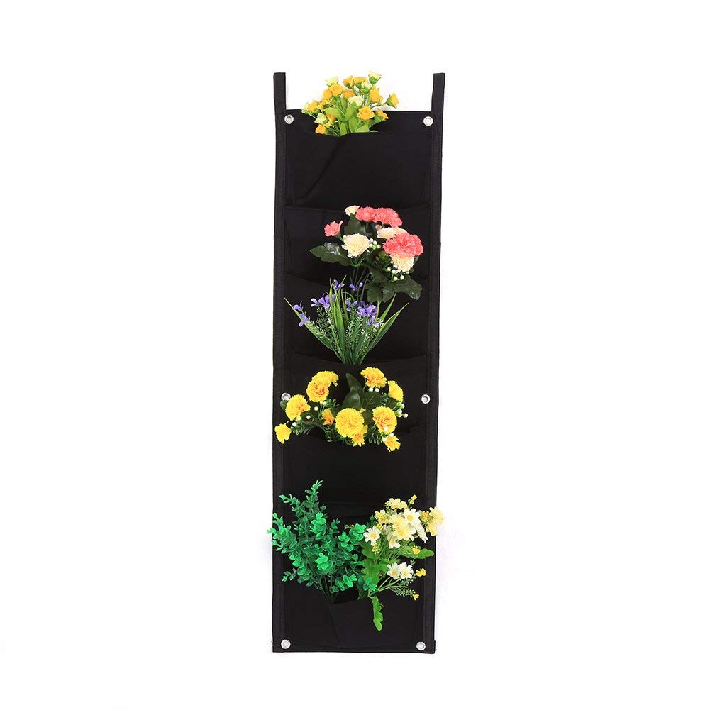 Yosoo Vertical Wall Garden Planter 7/12/16/18 Pockets Wall-mounted Plant Grow Container Bags Living Felt Wall Hanging Planter For Indoor Outdoor, Black (Size : 7-Pocket)