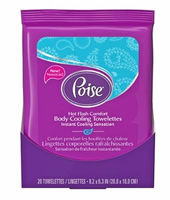 Poise Body Hot Flash Comfort Cooling Towelettes, 20 Count (Pack of 8, 160 Towelettes Total)