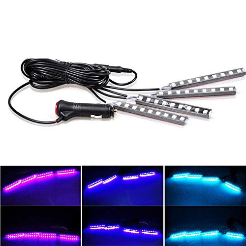 Car LED Strip Light Wireless Remote Control 4pcs 36 LED Multicolor Music Car Interior Lights Under Dash Lighting Waterproof Kit with Sound Active Function, Car Charger Included,DC 12V - Thumbnail 3