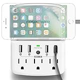 FosPower 3-Outlet Wall Mount Surge Protector with 4 USB Charging Ports (3.4A) & Phone Holder, 540 Joules Surge Suppressor, UL Listed (S3WU4J5H)