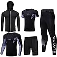 BUYJYA 5Pcs Men's Compression Pants Shirt Top Long Sleeve Jacket Athletic Sets Gym Clothing Mens Workout