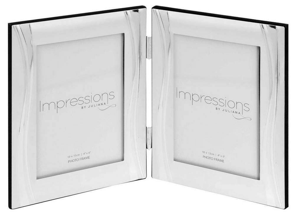 Double Silver Plated Wave Design 4" X 6" Photo Frame Gift Boxed