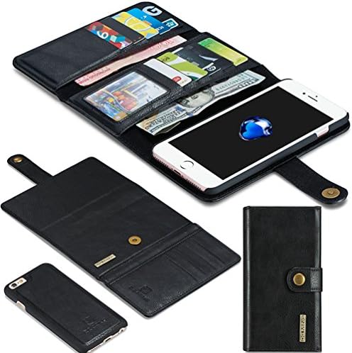 iPhone 7 Plus Case,WOOZU [Trifold Series] Handmade iPhone7 Plus Wallet Flip Folio Kickstand Wallet Case Back Cell Phone Magnetic Flip Cover with ID&amp;Credit Card Pockets for Iphone 7 Plus/Pro (Black)