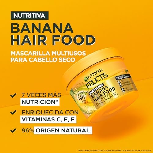Fructis Hair Food Banana Mascarilla 3 en 1 Nutritiva 400 ml para Cabello Seco